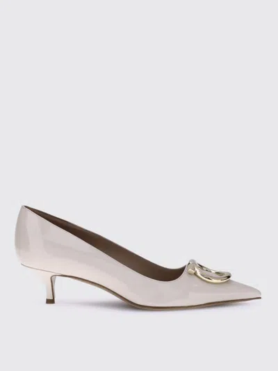 Ferragamo Cream Calf Leather Bos Taurus Mid Heel Pumps In Neutral