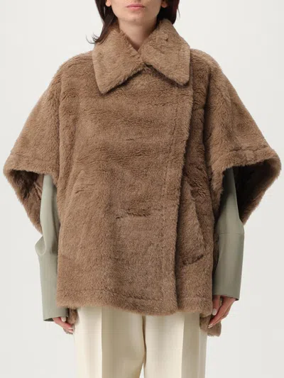 Max Mara Collared Cape With Front Pockets And Short Sleeves In Brown