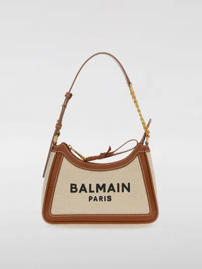 Balmain Shoulder Bag With Adjustable Strap And Chain Detail In Brown