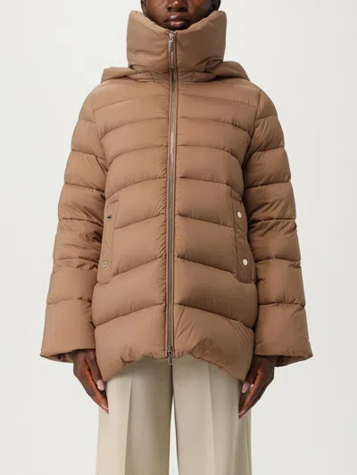 Moorer Puffer Jackets With Hood And Pockets In Brown