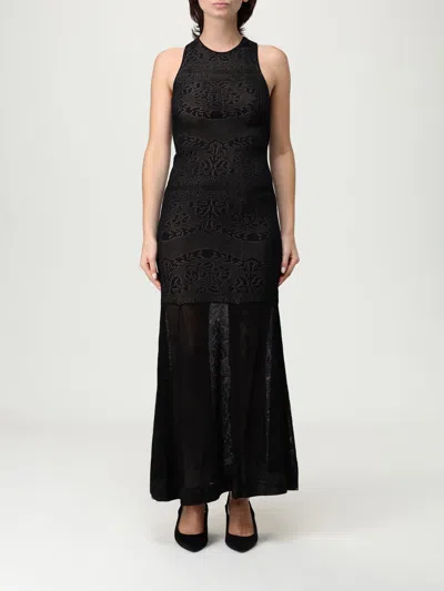 Twinset Twin-set Fitted Bodice Maxi Dress With Floral Lace Overlay In Black