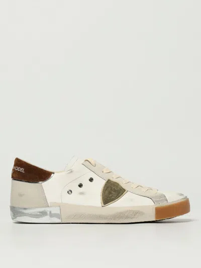 Philippe Model Low Top Sneakers With Suede Heel Tab In White