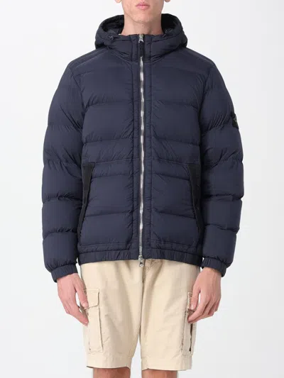 Stone Island Hooded Short Down Outerwear In Blue