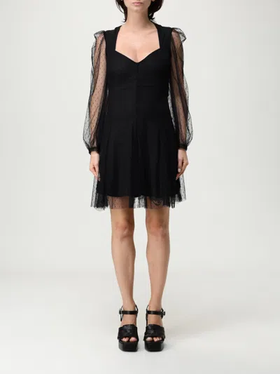 Twinset Short Polka Dot Dress With Puff Sleeves In Black