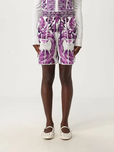 Dolce & Gabbana Majolica-print Poplin Shorts In Purple