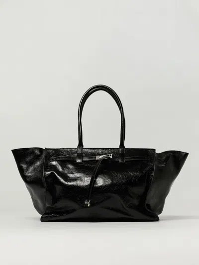 Benedetta Bruzziches Glossy Finish Shoulder Bag With Front Strap In Black