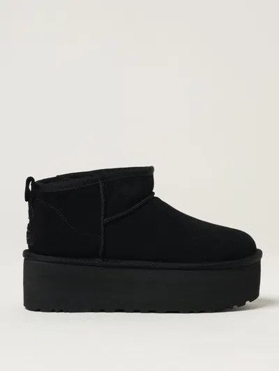 Ugg Classic Mini Platform Black Ankle Boots With Platform In Suede Woman In Black