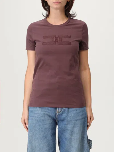 Elisabetta Franchi Crew Neck T-shirt With Print In Burgundy