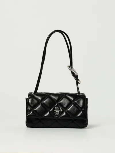 Marc Jacobs The Mini Dual Black Diamond-quilted Crossbody Bag With Top Handle In Leather Woman In Black