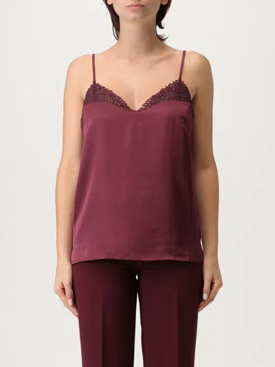 Twinset Bordeaux Top With Thin Strap And Logo Plaque On The Back In Fabric Woman In Burgundy