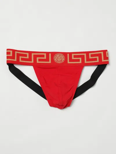 Versace Red Greca Border Jockstrap In Red