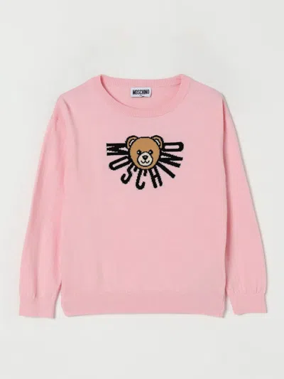 Moschino Teddy-logo Cotton-wool Sweater In Pink