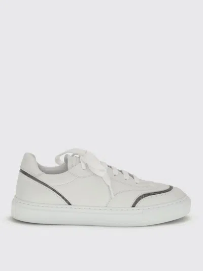 Brunello Cucinelli Leather Sneakers With Shiny Details In White