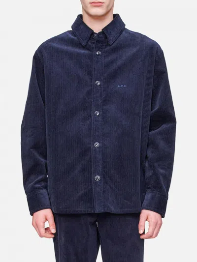 Apc Bobby Corduroy Shirt Jacket With Classic Button Closure In Blue
