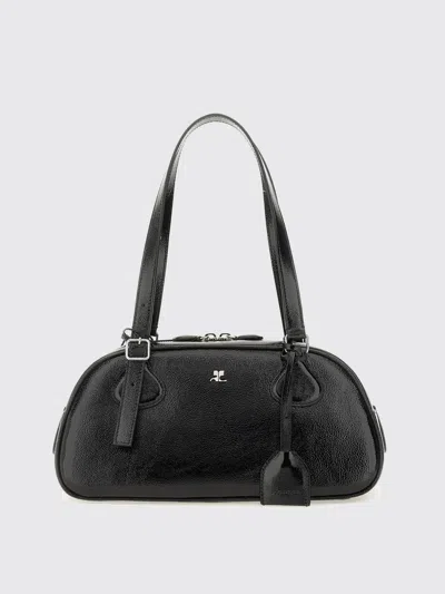 Courrèges Black Calf Leather Bos Taurus Shoulder Bag In Black
