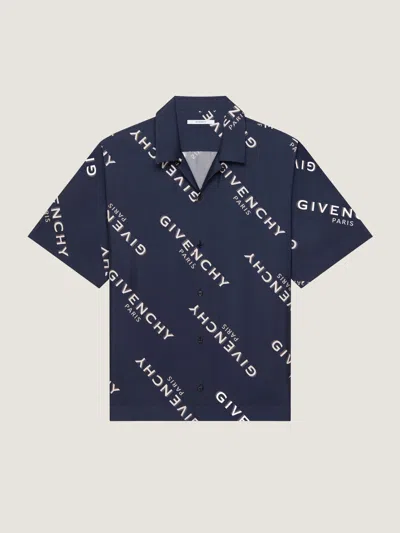 Givenchy Convertible-collar Logo-print Silk-twill Shirt In Blue