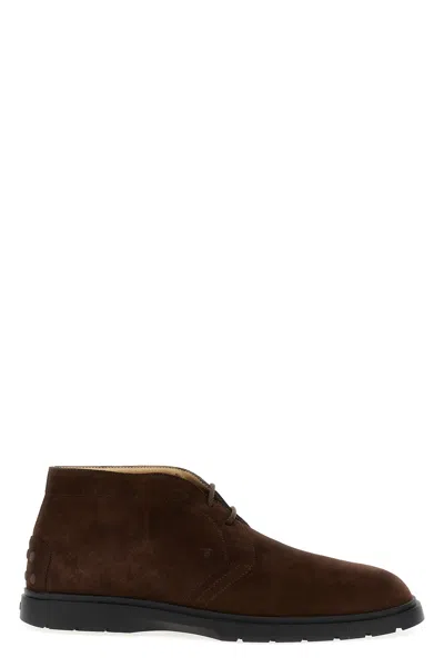 Tod's Suede Leather Ankle Boots In Brown