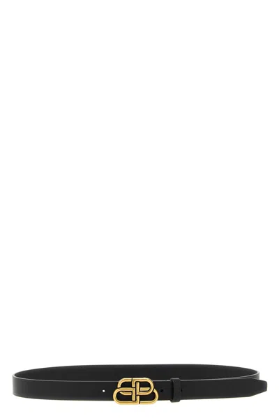 Balenciaga Bb Thin Leather Belt In Black