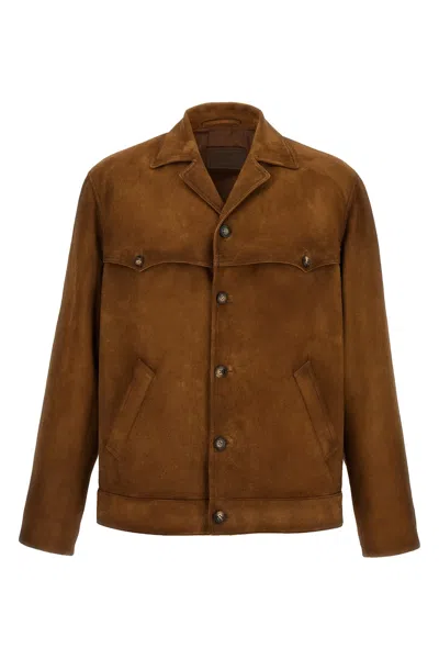 Prada Button-up Brown Coat With Structured Collar In Brown
