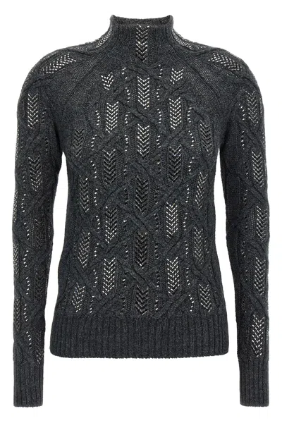 Ermanno Scervino Cable Knit Mock Neck Sweater With Ribbed Hem In Black