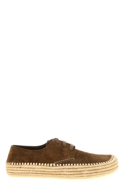 Loewe Men Rio Lace-up Shoes In Suede And Raffia In Brown