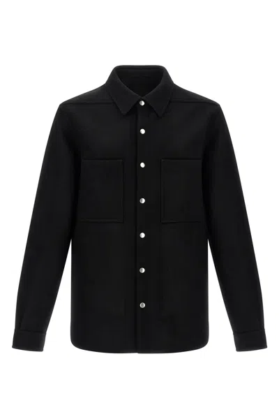 Rick Owens Black Wool Flannel Shirt In Black