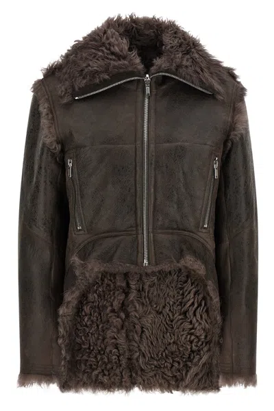 Rick Owens Brown Jacket With Reversible Design And Asymmetric Hem In Leather Woman In Brown