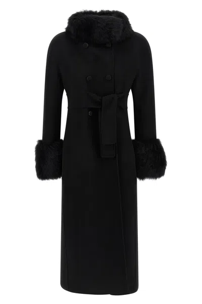 Valentino Garavani Double-breasted Virgin Wool And Cashmere Coat With Shearling Inserts In Black