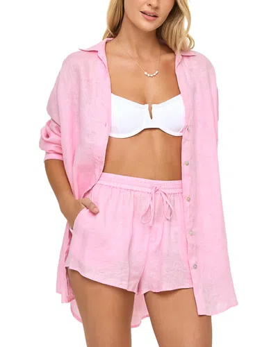 L*space Rio Button Front Linen Cover Up Tunic In Pink