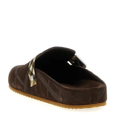 Burberry Strap Patterned Round Toe Rubber Sole Slip-on In Brown