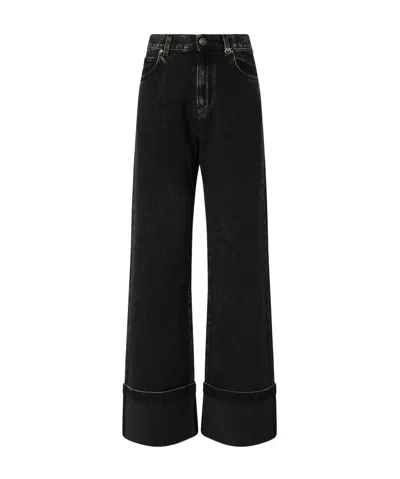 Pinko Wide-leg Jeans In Black Denim In Black