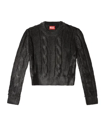 Diesel Cable Knit Crewneck Sweater In Black