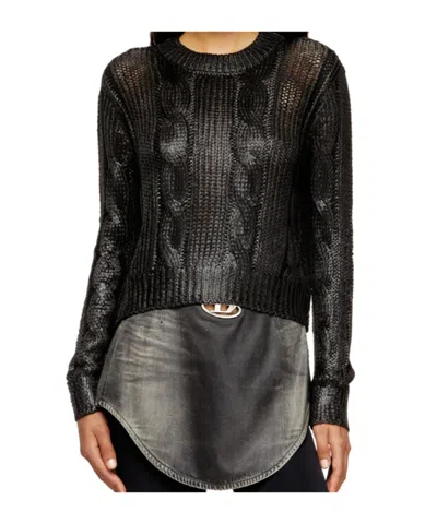 Diesel Cable Knit Crewneck Sweater In Black