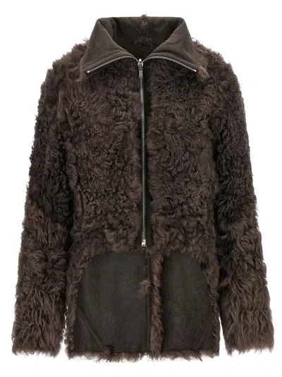 Rick Owens Brown Jacket With Reversible Design And Asymmetric Hem In Leather Woman In Brown
