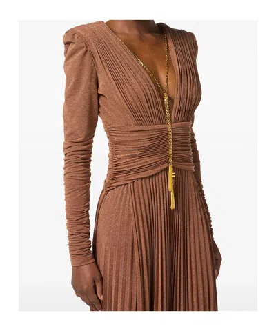 Elisabetta Franchi Red Carpet Lurex Jersey Dress With Necklace In Animal Print