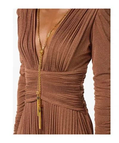 Elisabetta Franchi Red Carpet Lurex Jersey Dress With Necklace In Animal Print