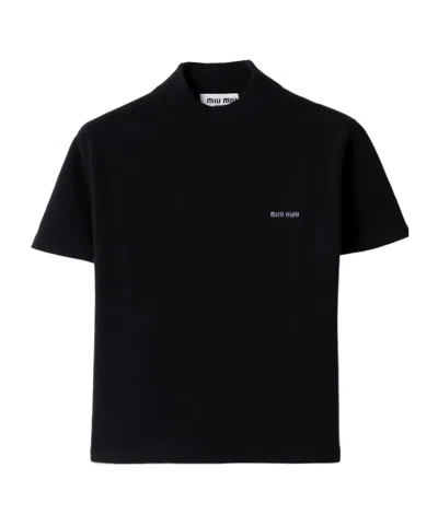 Miu Miu Cashmere Short-sleeve Sweater In Black