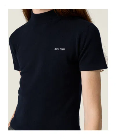 Miu Miu Cashmere Short-sleeve Sweater In Black