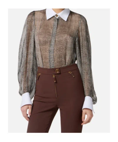 Elisabetta Franchi Silk Bodysuit With Delicate Reptile Scale Pattern In Black