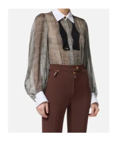 Elisabetta Franchi Silk Bodysuit With Delicate Reptile Scale Pattern In Black