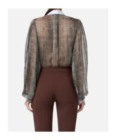 Elisabetta Franchi Silk Bodysuit With Delicate Reptile Scale Pattern In Black