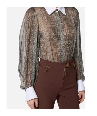 Elisabetta Franchi Silk Bodysuit With Delicate Reptile Scale Pattern In Black