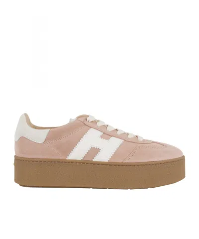 Hogan Platform Sneakers With Suede Upper And Leather Logo In Neutral