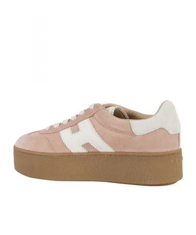 Hogan Platform Sneakers With Suede Upper And Leather Logo In Neutral