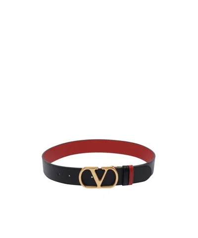 Valentino Adjustable Two-tone Reversible Belt With Gold-tone Buckle In Black