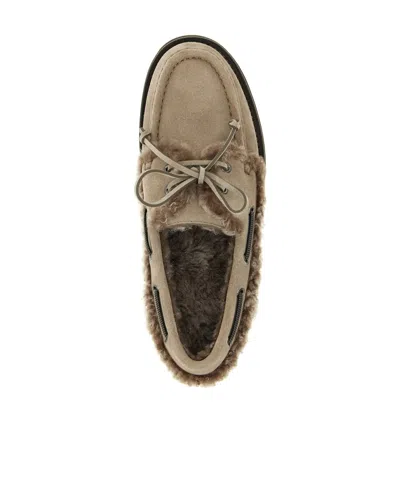 Brunello Cucinelli Luxe Fur Trim Loafers With Suede Finish In Gray