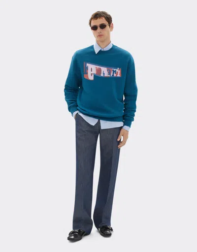 Ferrari Sweatshirt With Color Block Logo Print In Blue