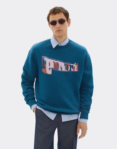 Ferrari Sweatshirt With Color Block Logo Print In Blue