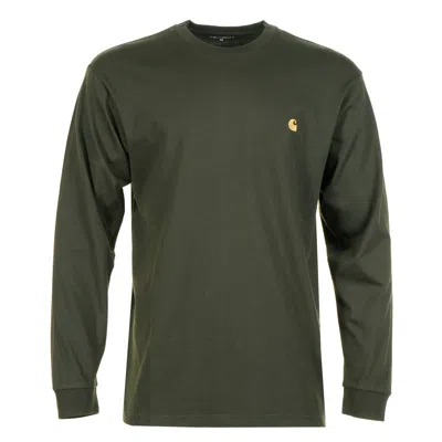Carhartt Long Sleeve Chase T Shirt Olive Gold In Green