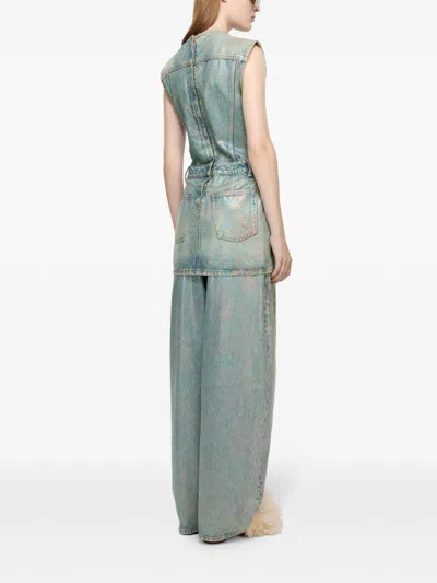 Acne Studios Distressed Foiled Denim Mini Dress In Blue